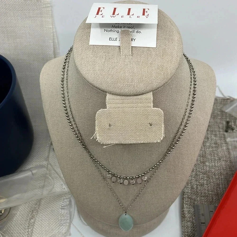 ELLE Sterling Silver Double Strand Amazonite Drop Necklace Created Ruby 16-18in - Picture 3 of 17